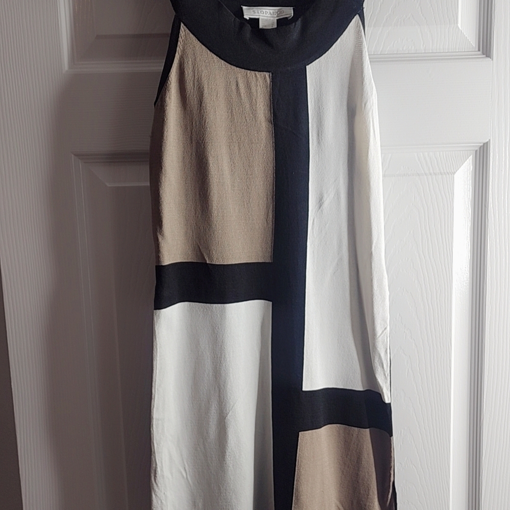 Theory Colorblock Maxi Dress in Black, White, and Brown
